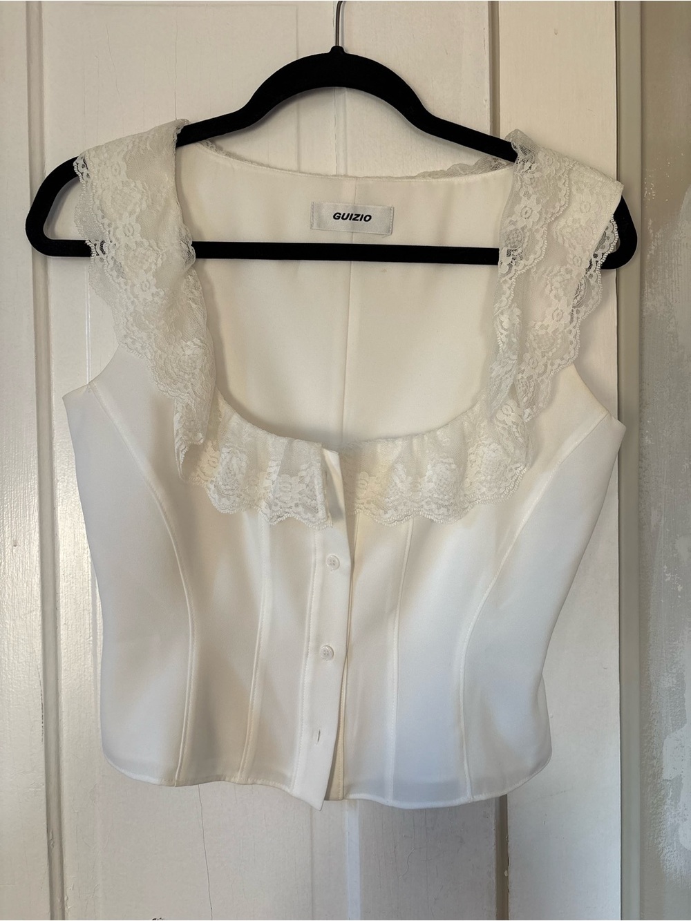 Danielle Guizio White Lace-Trim Corset Camisole